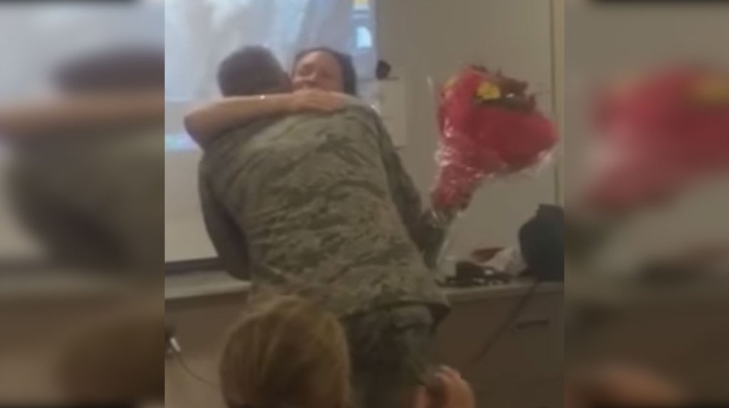 soldier surprises his old teacher