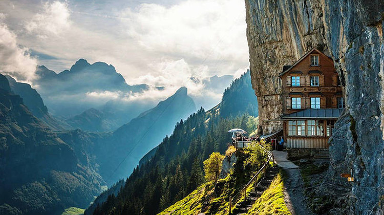 Cliffside hotel in Switzerland
