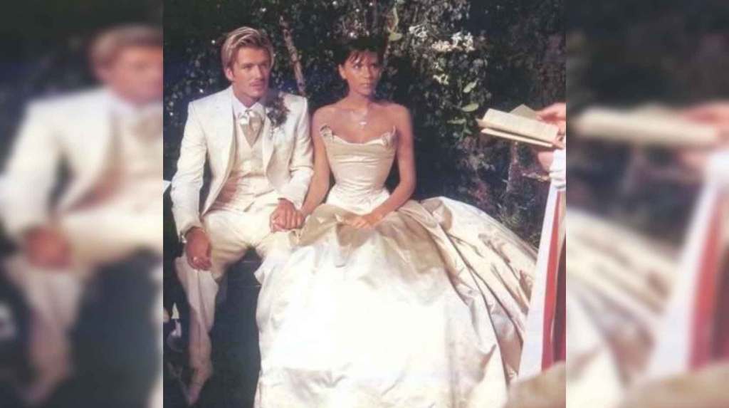 Victoria and David Beckham on wedding day
