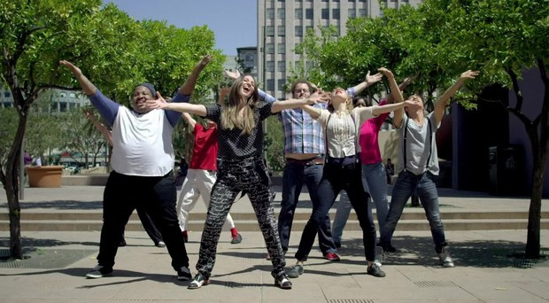 Sarah Bareillas preforming her music video to Brave.