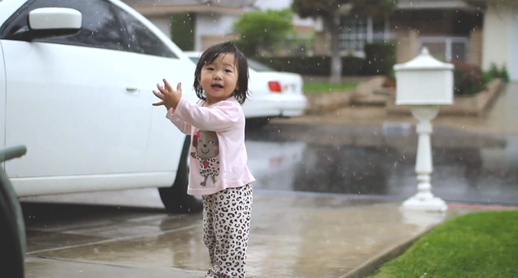 15 month old little girl seeing rain for first time