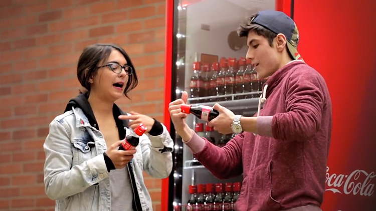 College students struggling to open their Coke bottles.