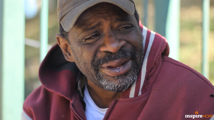 Close shot of homeless man Joseph during interview.