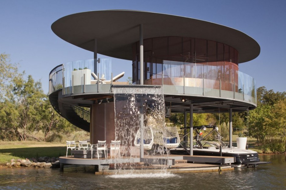 Modern house floats on water