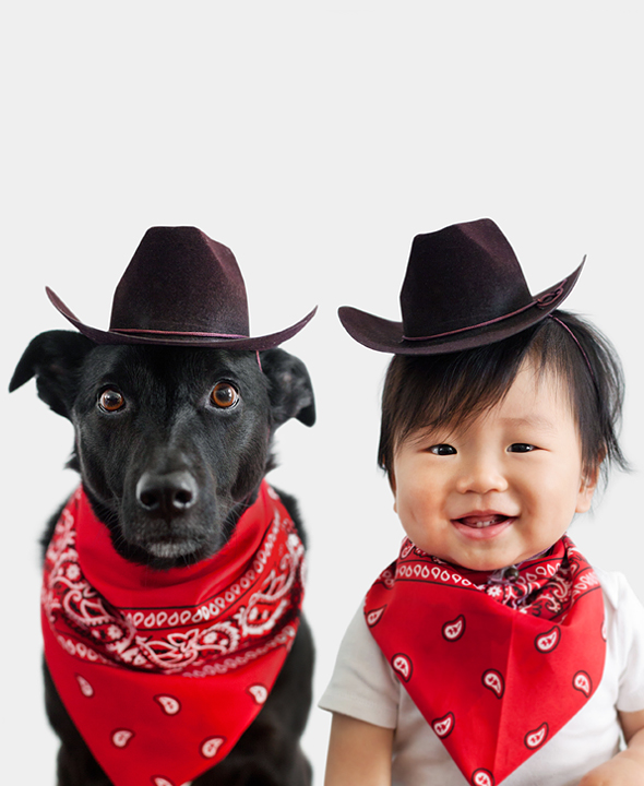 dog and baby dressed in western cowboy style