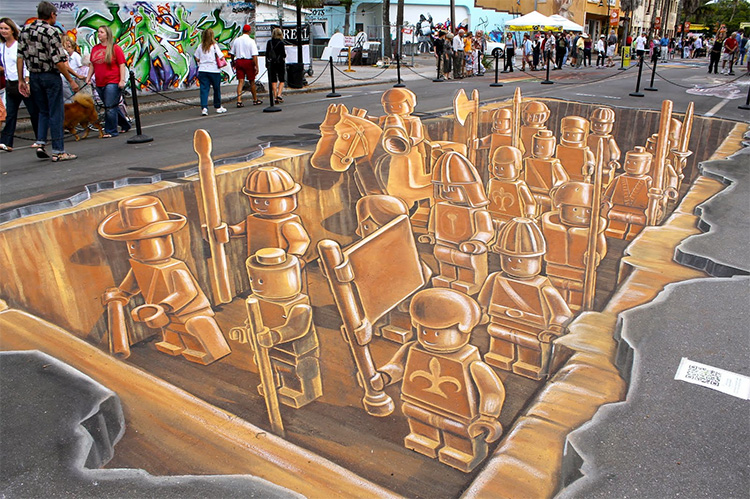Amazing street art of a lego terra-cotta army