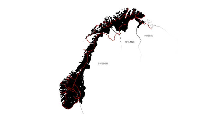 Map of the nearly 10,000 mile route taken across Norway for this film.