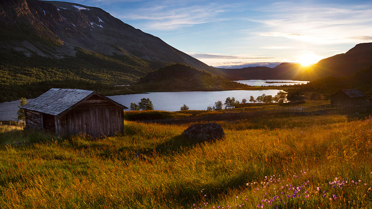 Breathtaking countryside sunset in Valdres, Norway