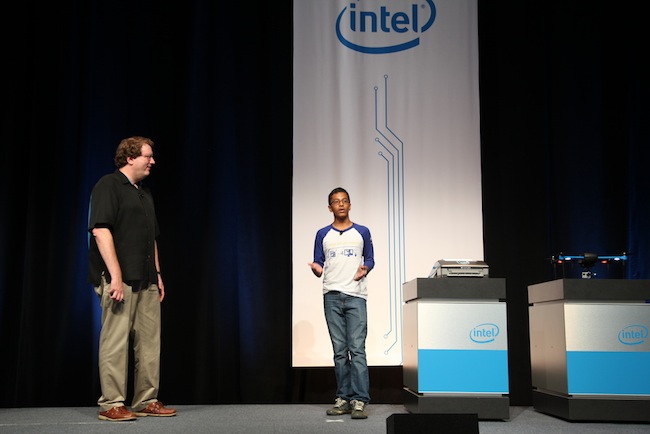 shubham banerjee presenting braigo 2.0 at intel conference