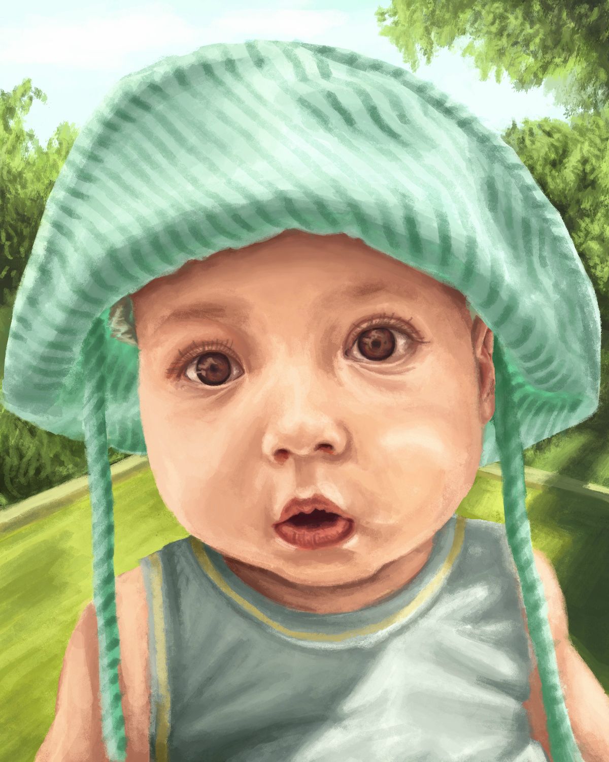 baby jacob painting wearing a hat 