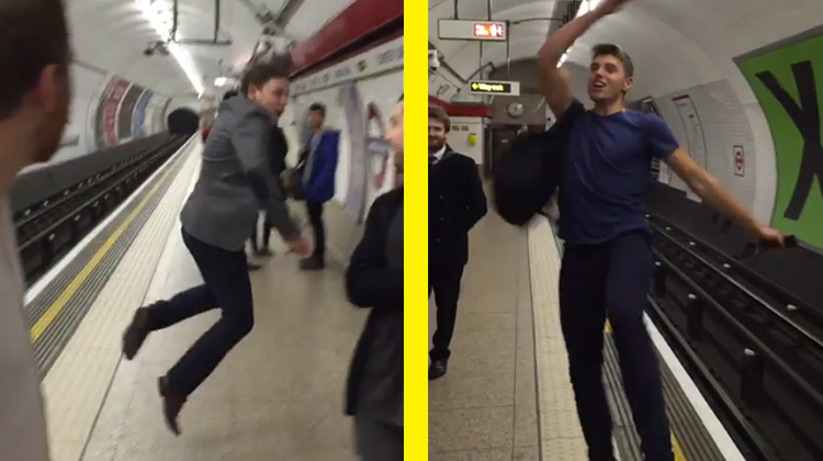 Two friends playing epic imaginary game of ping pong