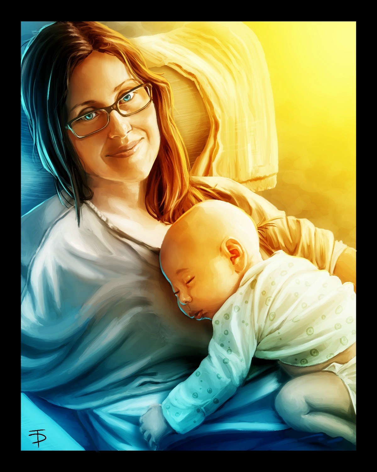 painting of mom with baby on her belly 