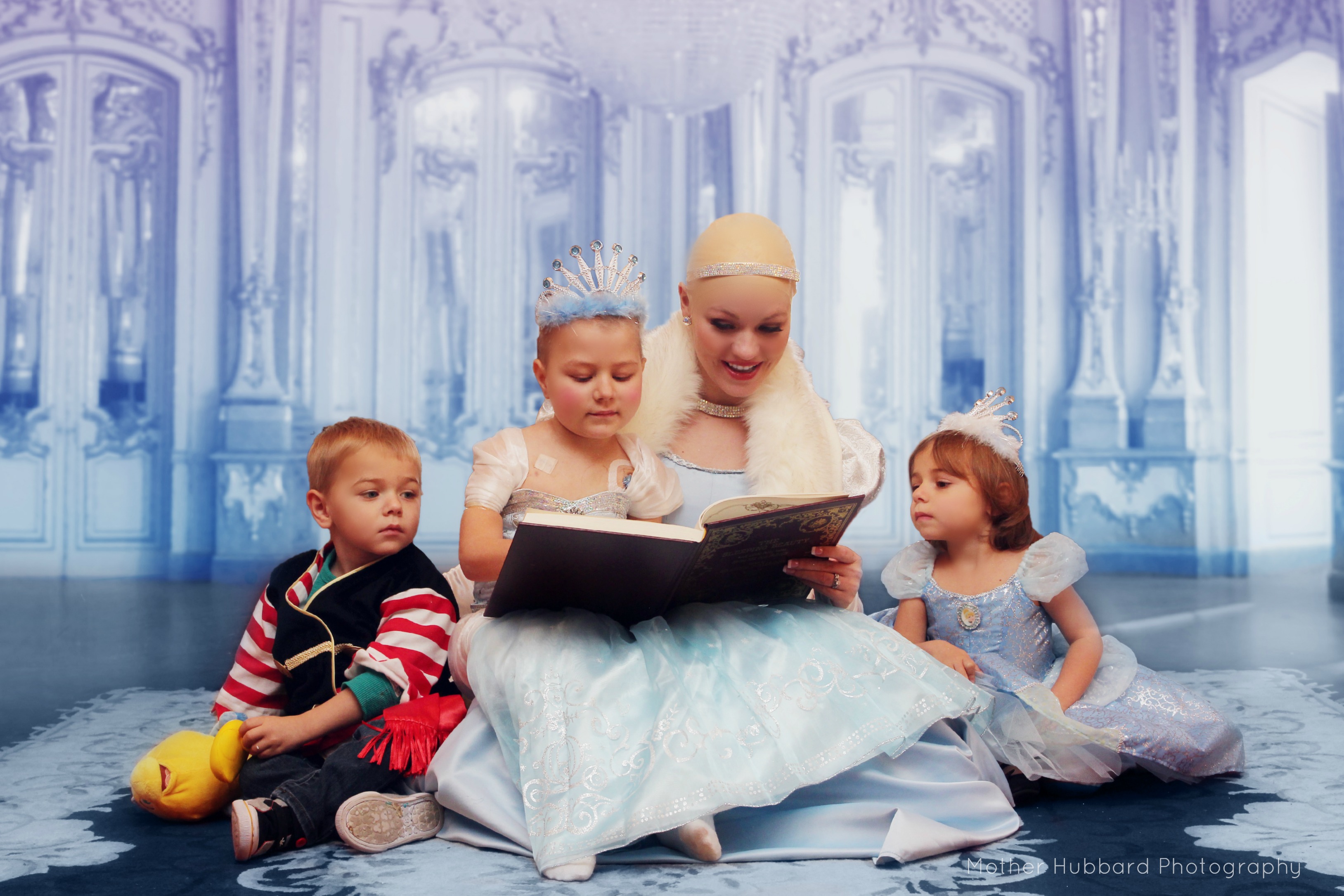 kids reading with a princess