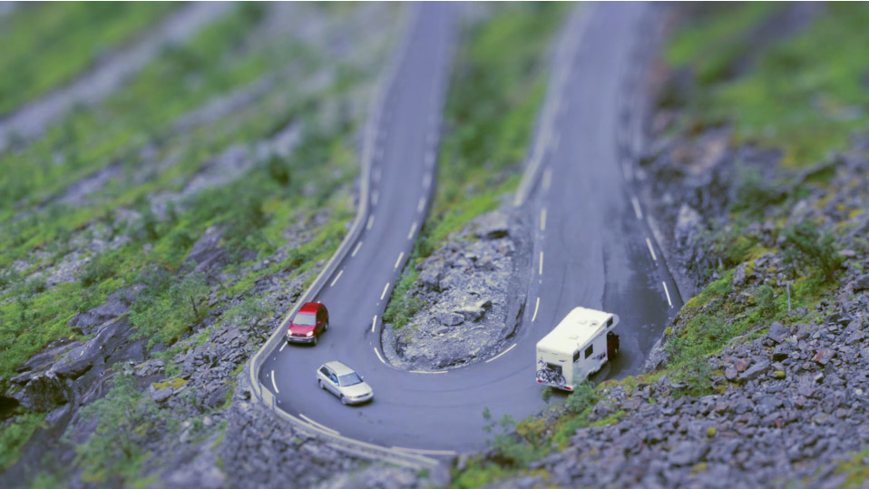 Tilt shift photo of cars in Norway