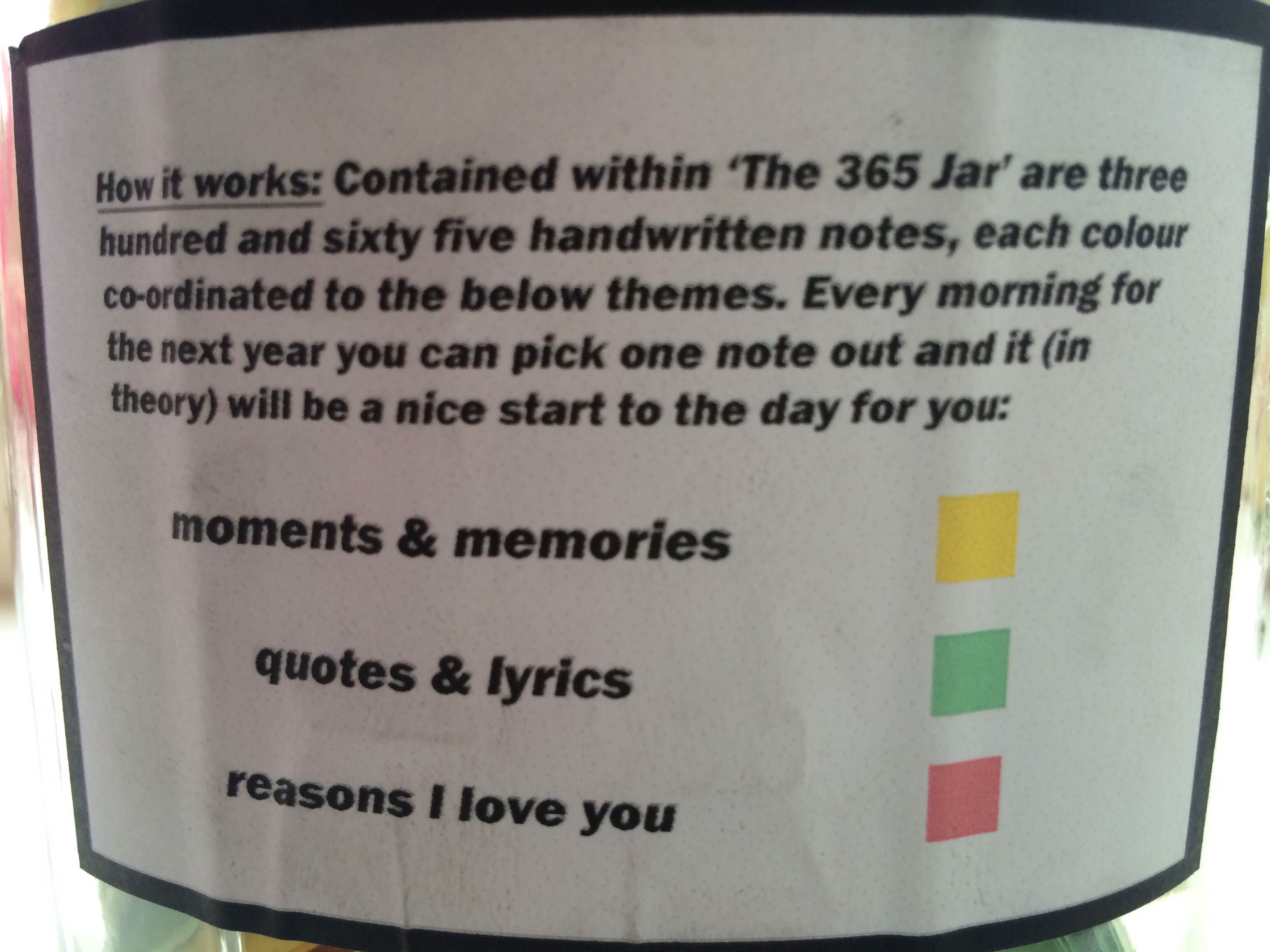 description of color coding on jar