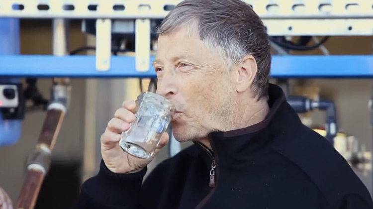 Bill Gates drinking freshly processed water from a Janicki Omniprocessor