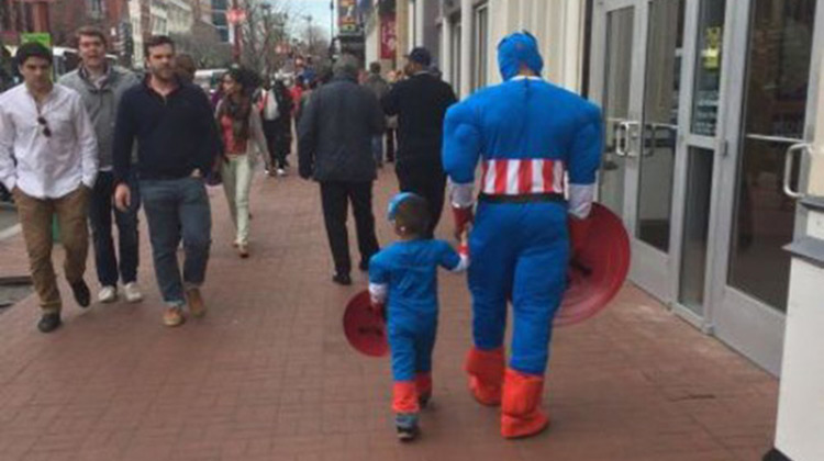 Dad with son in Captain America outfit