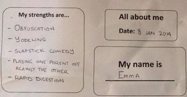 a portion of a form with information about a baby named Emma