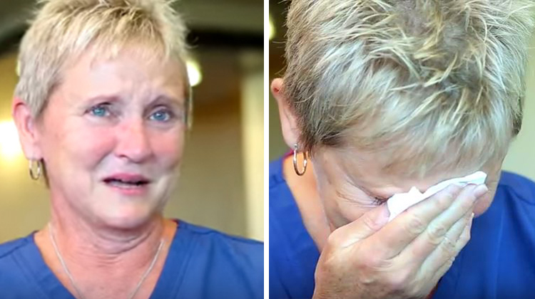 A two-photo collage. One is of a woman looking like she's about to cry. The second is of that same woman crying into a tissue.