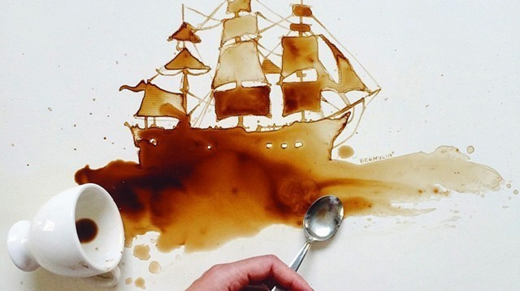Coffee painting of an old ship
