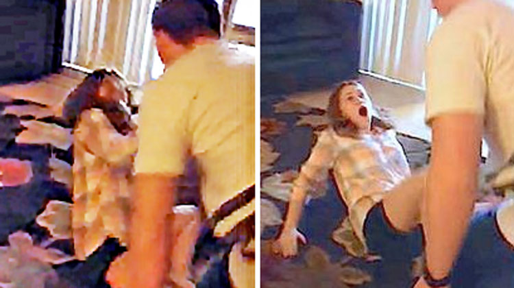sister shocked as brother stands over her
