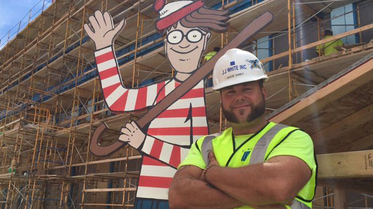 construction worker hides wheres waldo for children hospital