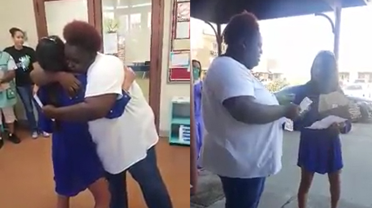 moms stun daycare worker hug
