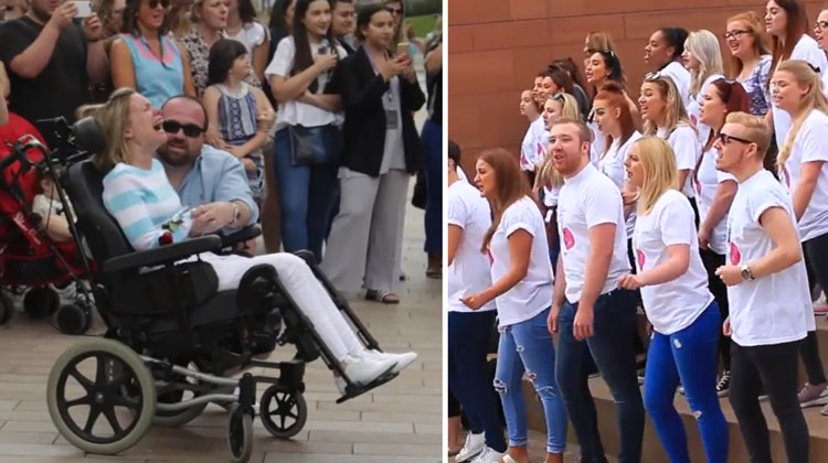 flashmob for wedding anniversary woman with MS crying