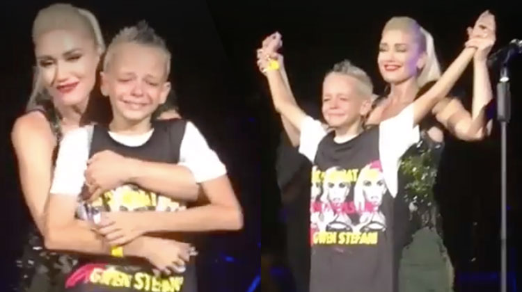 gwen hugs bullied kid onstage at concert