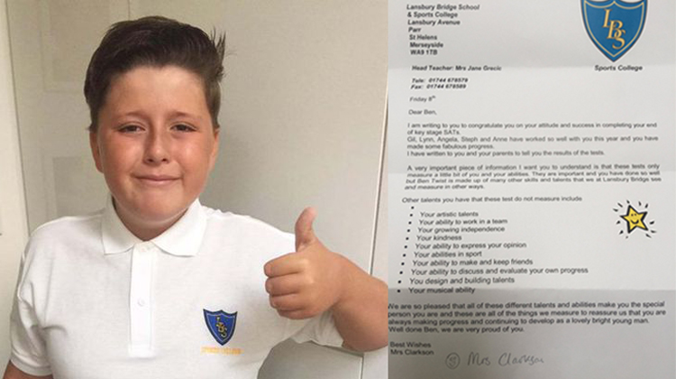 autistic boy fails exam teacher letter