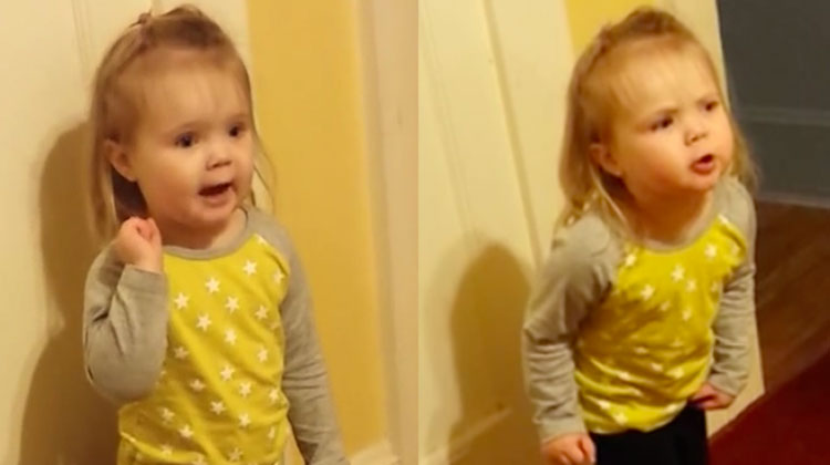 little girl in yellow scolding grandma for bad word