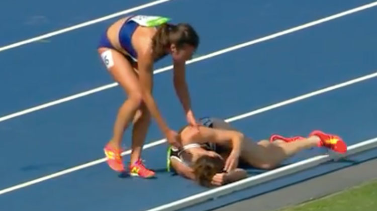 runner checking on competitor during Olympic race