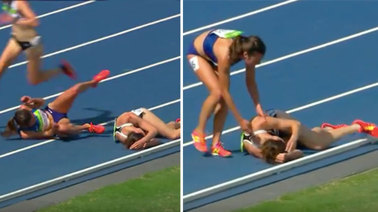 runners fall during olympic race
