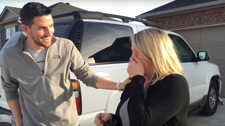 wife shocked and husband smiling