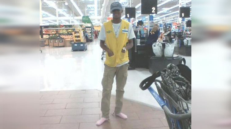 walmart employee wearing pink socks