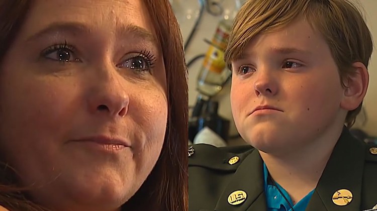 mom and son crying