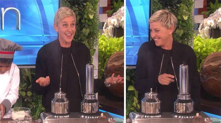 ellen surprised then laughing