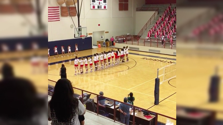 volleball game standing towards flag