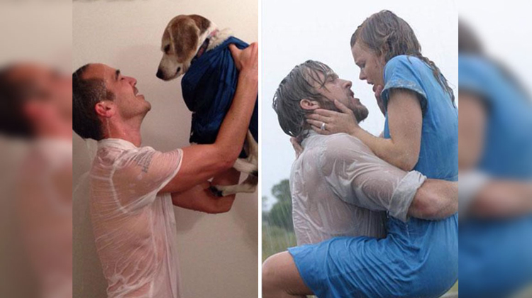 man recreating kiss scene from 'the notebook'