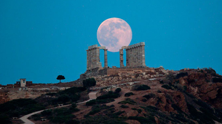 supermoon on top of acropolis