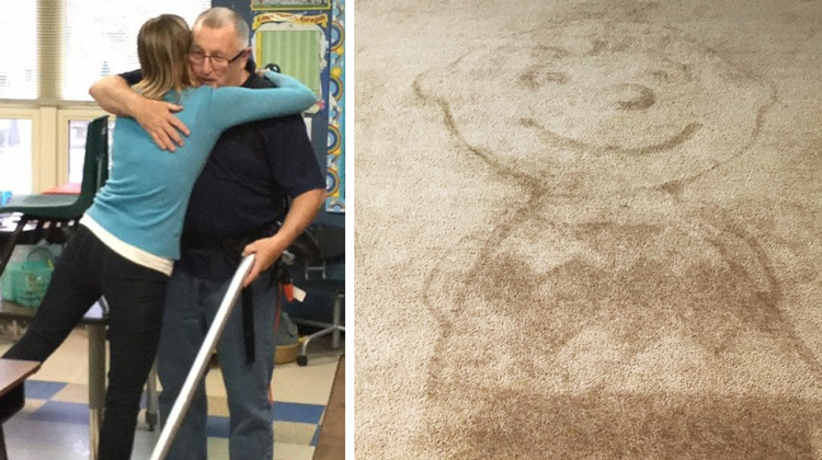 janitor hugs teacher and carpet charlie brown