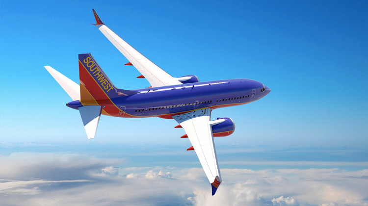 southwest plane turning in air