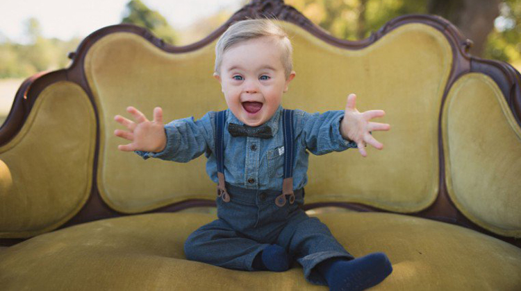 baby on vintage couch