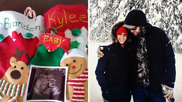 stockings and sonogram then couple in snow
