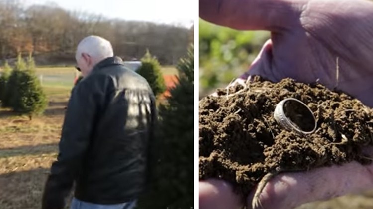man in tree farm ring in dirt