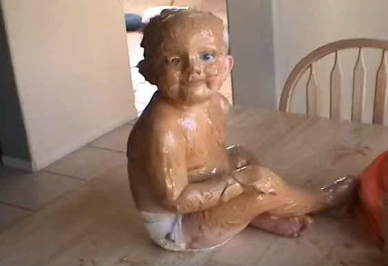 baby covered in pb