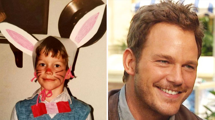 chris pratt as a child with paper bunny ears