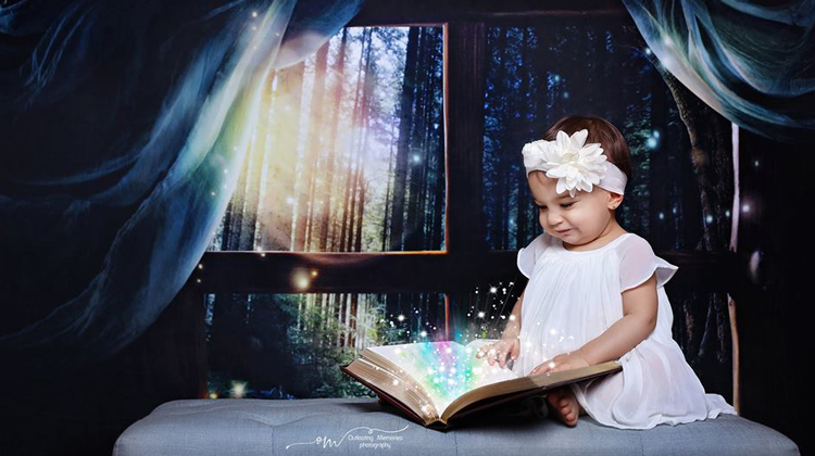 girl reading magic book