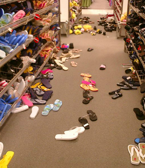 messy shoe aisle