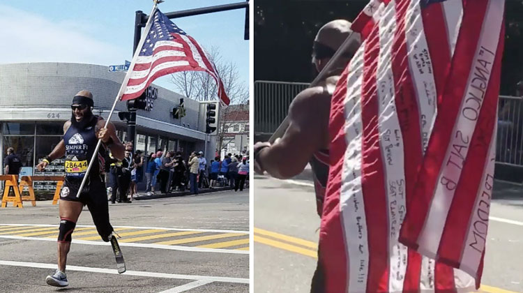 jose sanchez running marathon with american flag